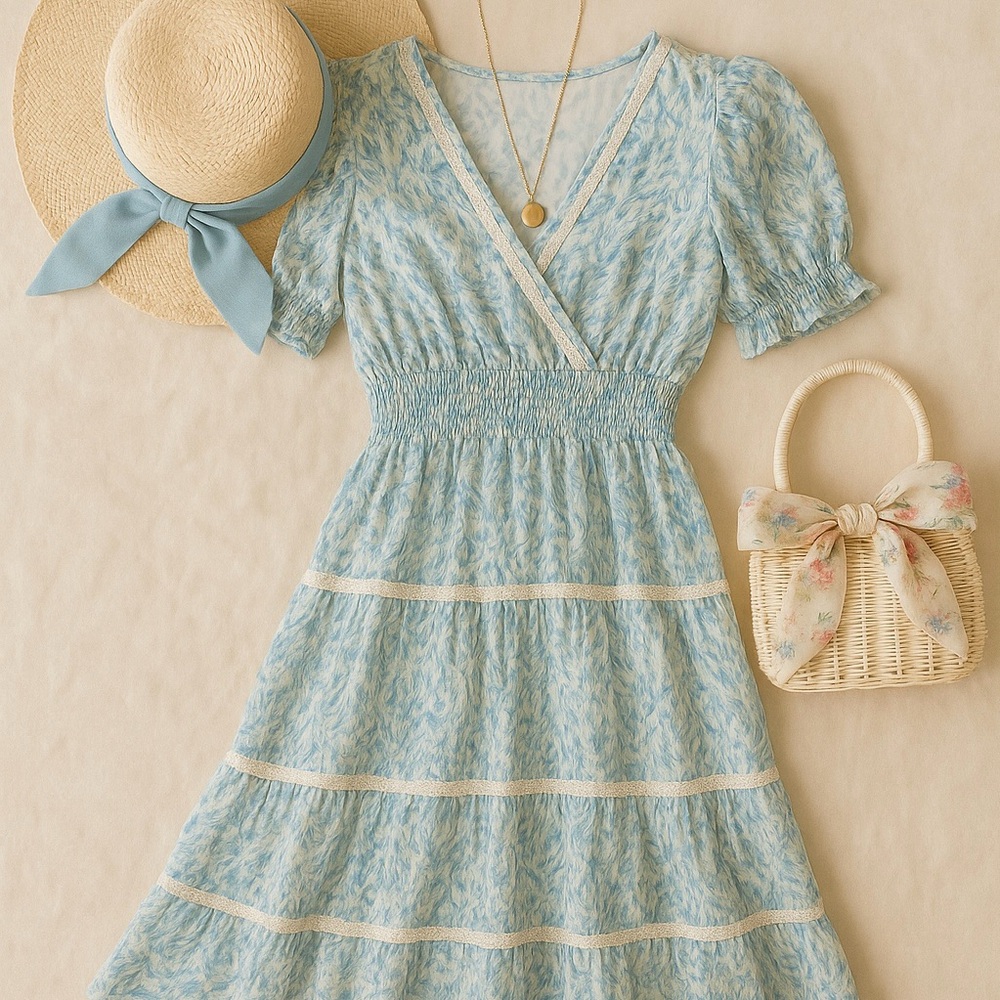Taylor blue and white cottage core dress size 4
